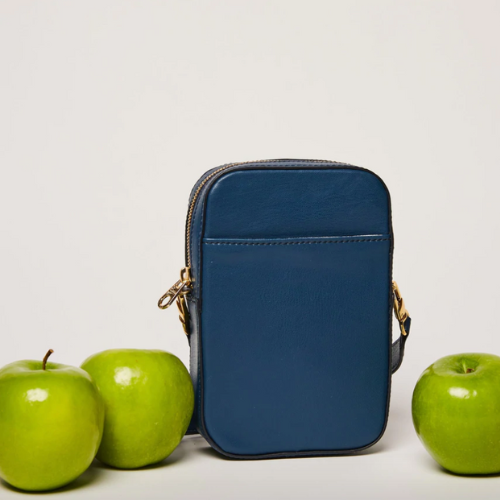sustainable crossbody bag in blue leather