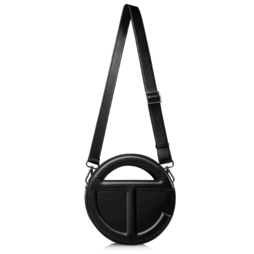 ethical sustainable crossbody bag. in black with telfar logo 