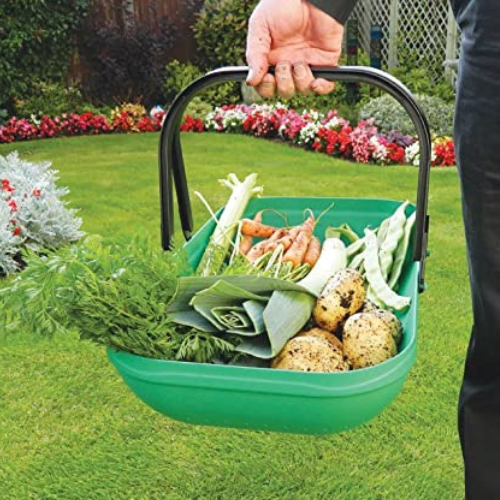 combination colander and vegetable gathering basket in a trug shape