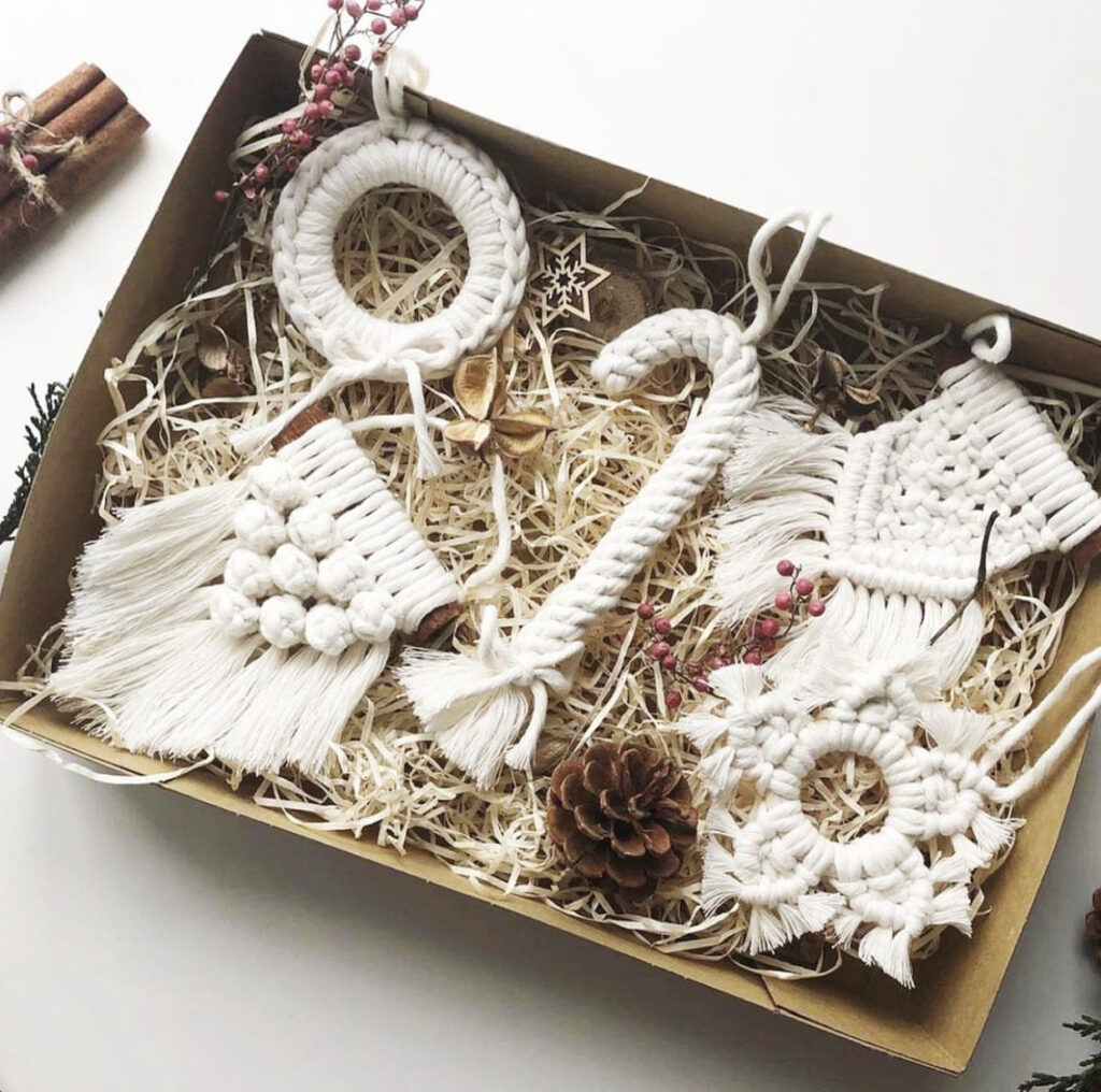 Eco Friendly Ornaments - Macrame Woven Christmas Ornaments